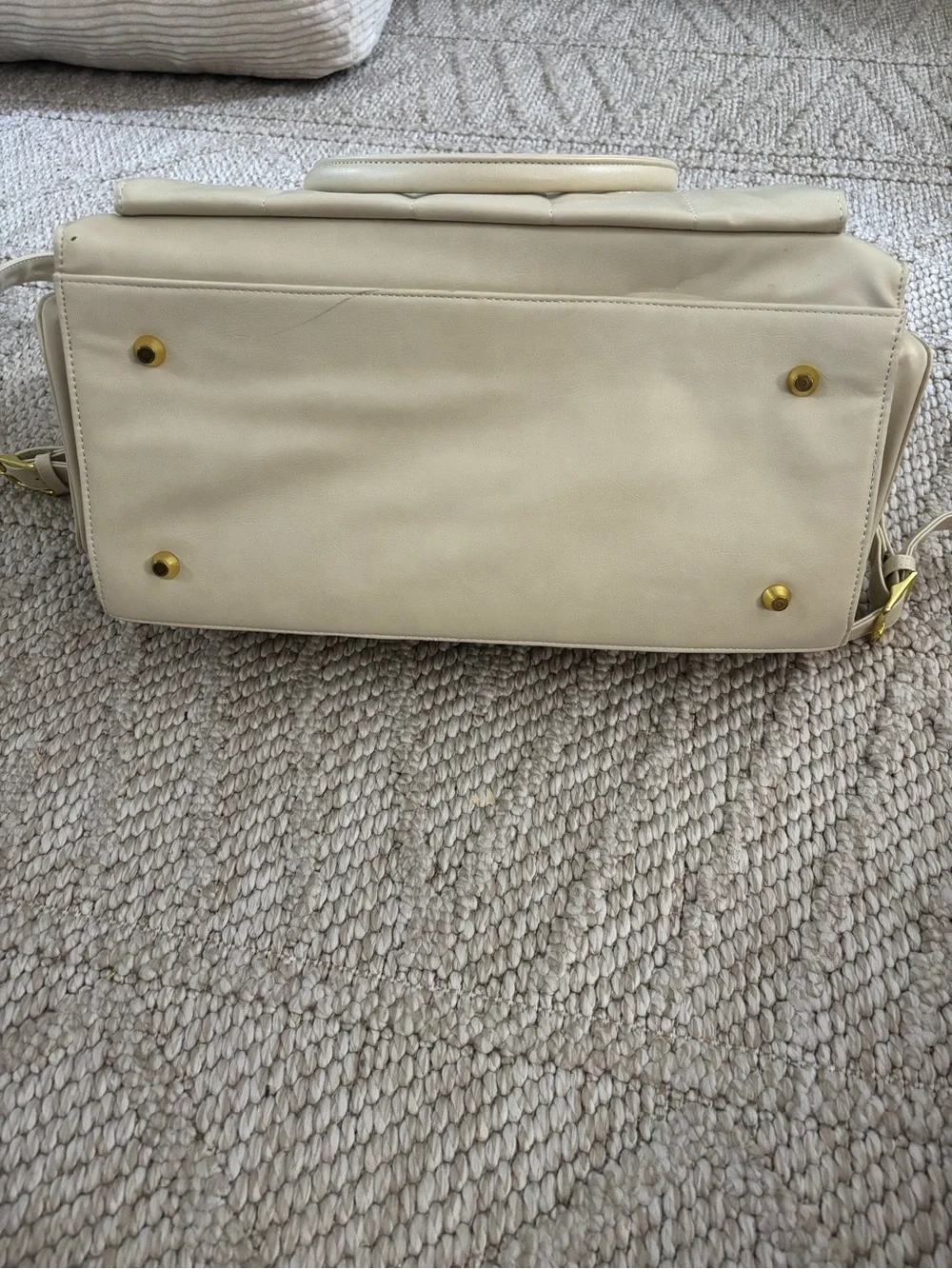 Cream Quilted Leather Tote Bag with Gold Hardware